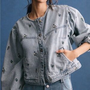 NWT Pilcro Floral Embroidered Denim Jacket size M